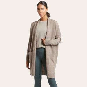 Athleta Cashmere Wool Blend Oversized Side Slit Open Front Cardigan Taupe sz S